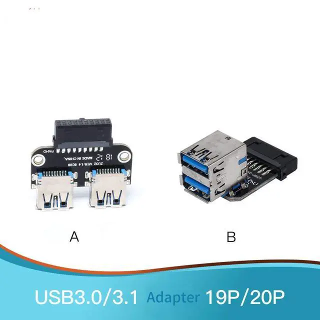 Alt view image 2 of 6 - 20Pin to Dual USB3.0 Adapter Connverter Desktop Motherboard 19 Pin/20P Header to 2 Ports USB 3.0 A Female Connector Card Reader (Horizontal Version)