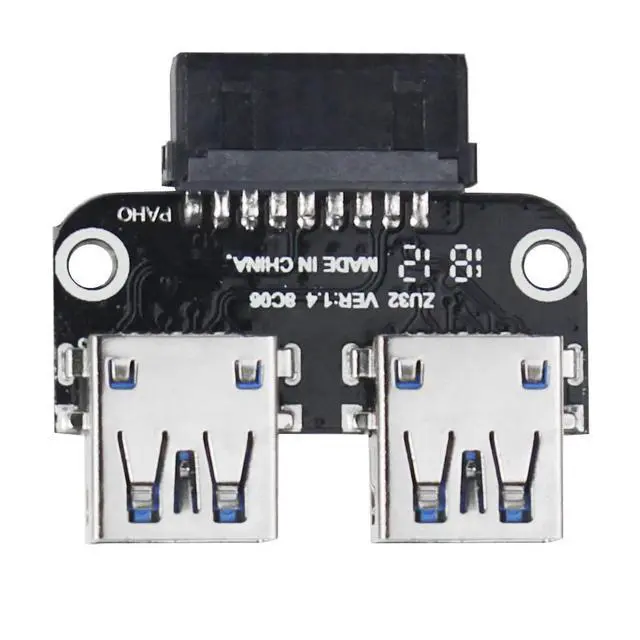 Alt view image 4 of 6 - 20Pin to Dual USB3.0 Adapter Connverter Desktop Motherboard 19 Pin/20P Header to 2 Ports USB 3.0 A Female Connector Card Reader (Horizontal Version)