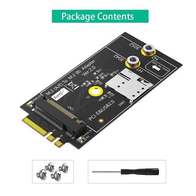Alt view image 7 of 7 - M.2 Key B to M.2 NGFF A+E Adapter with Nano SIM Card Slot for 3G/4G/5G Module Support USB 2.0/PCI-E Bus Interface