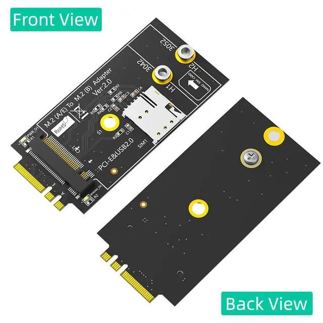 Alt view image 6 of 7 - M.2 Key B to M.2 NGFF A+E Adapter with Nano SIM Card Slot for 3G/4G/5G Module Support USB 2.0/PCI-E Bus Interface
