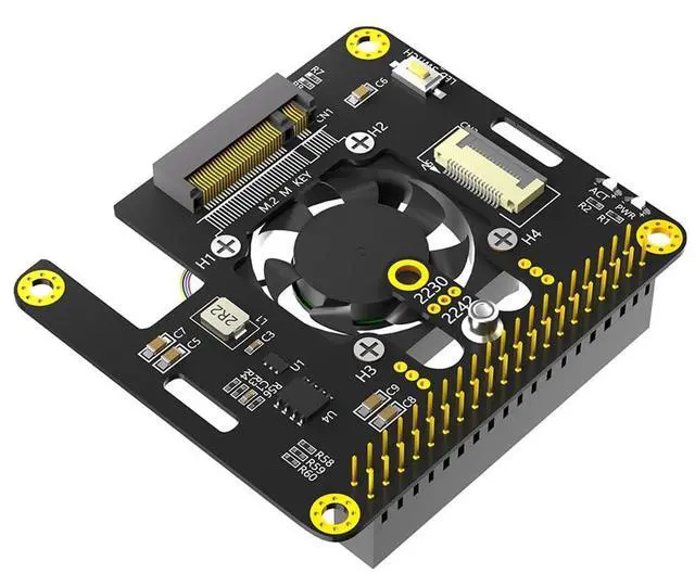 Main image of M.2 NVMe M-Key to PCIe Adapter with Cooler Fan and Automatic Discoloration LED Compatible with Raspberry Pi 5 (for 2230-2242)