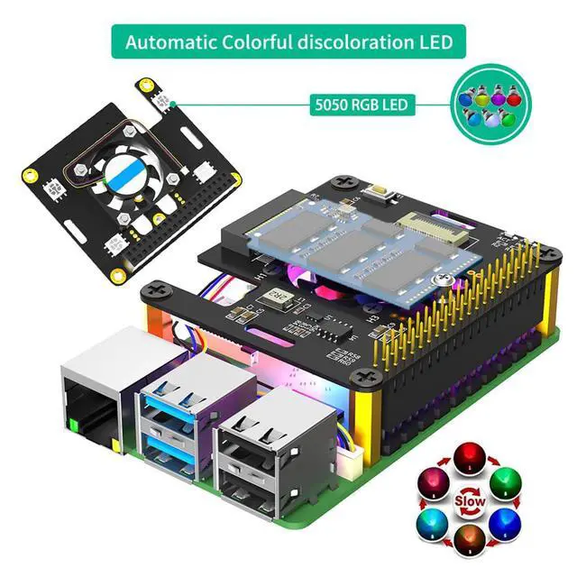 Alt view image 3 of 7 - M.2 NVMe M-Key to PCIe Adapter with Cooler Fan and Automatic Discoloration LED Compatible with Raspberry Pi 5 (for 2230-2242)