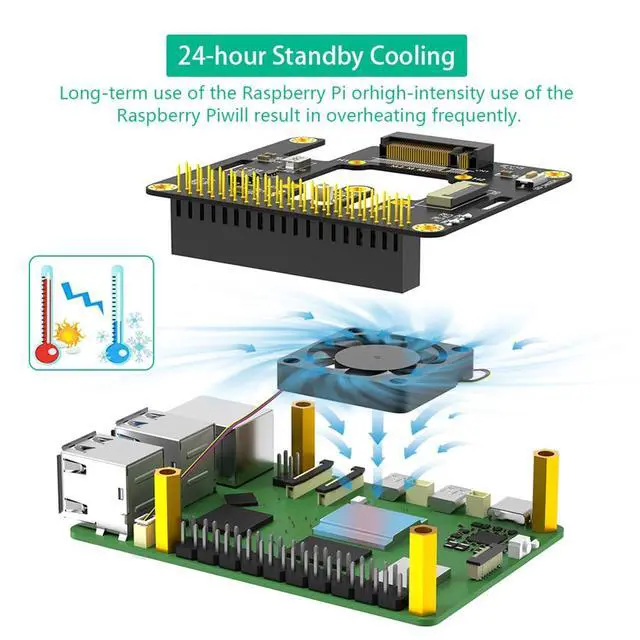 Alt view image 4 of 7 - M.2 NVMe M-Key to PCIe Adapter with Cooler Fan and Automatic Discoloration LED Compatible with Raspberry Pi 5 (for 2230-2242)
