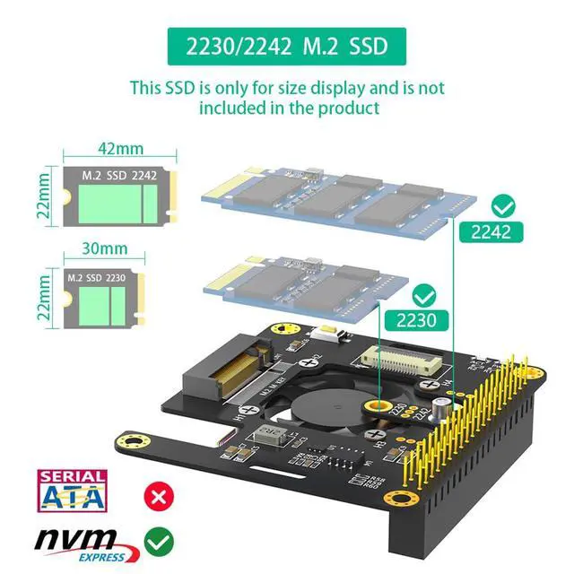 Alt view image 5 of 7 - M.2 NVMe M-Key to PCIe Adapter with Cooler Fan and Automatic Discoloration LED Compatible with Raspberry Pi 5 (for 2230-2242)