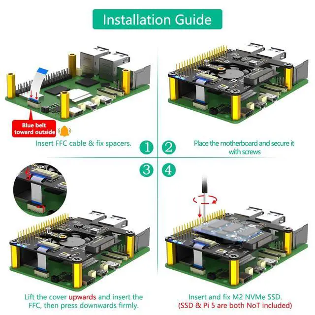 Alt view image 7 of 7 - M.2 NVMe M-Key to PCIe Adapter with Cooler Fan and Automatic Discoloration LED Compatible with Raspberry Pi 5 (for 2230-2242)