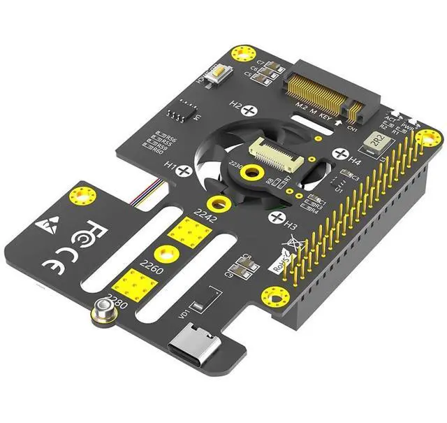 Main image of M.2 NVMe M-Key to PCIe Adapter with Cooler Fan and Automatic Discoloration LED Compatible with Raspberry Pi 5 (for 2230-2280)