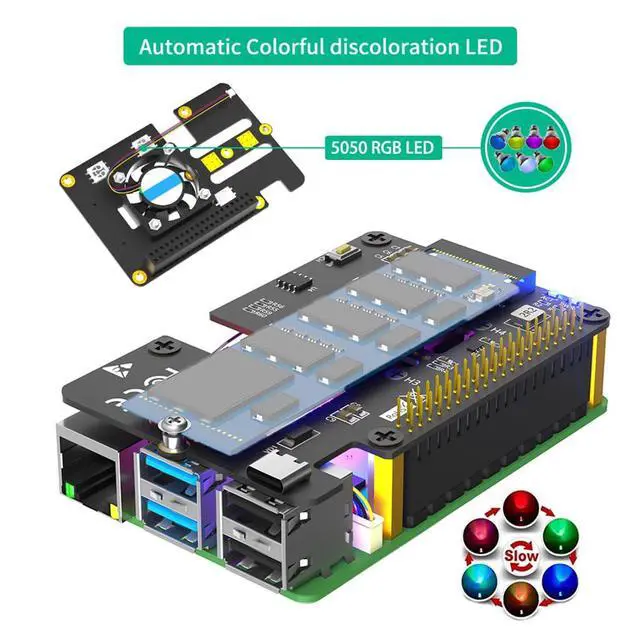 Alt view image 3 of 7 - M.2 NVMe M-Key to PCIe Adapter with Cooler Fan and Automatic Discoloration LED Compatible with Raspberry Pi 5 (for 2230-2280)