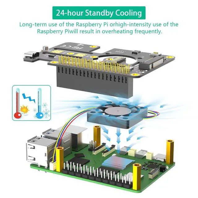 Alt view image 4 of 7 - M.2 NVMe M-Key to PCIe Adapter with Cooler Fan and Automatic Discoloration LED Compatible with Raspberry Pi 5 (for 2230-2280)
