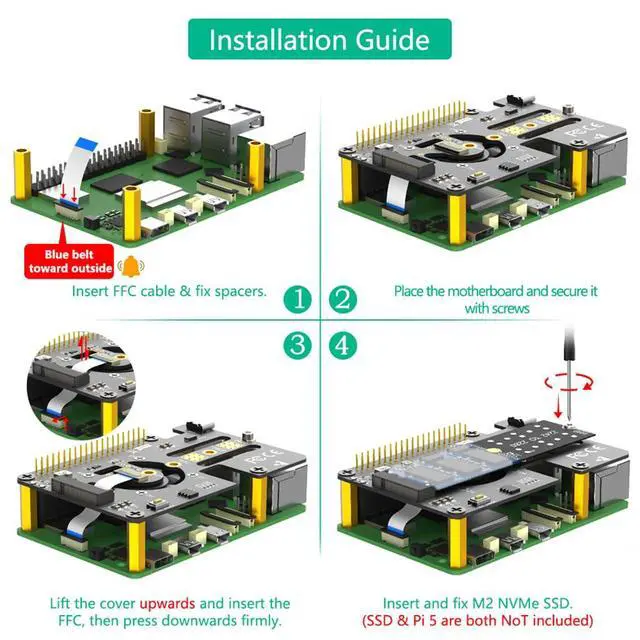 Alt view image 7 of 7 - M.2 NVMe M-Key to PCIe Adapter with Cooler Fan and Automatic Discoloration LED Compatible with Raspberry Pi 5 (for 2230-2280)