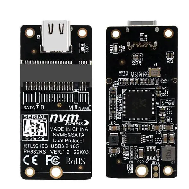 Alt view image 7 of 7 - M.2 NVMe Hard Drive Enclosure Adapter Card Gen2 10Gbps 9210B Dual-Protocol NVME SSD M2 SATA SSD to USB 3.1 USB-C Adapter for M/B+M Key M2