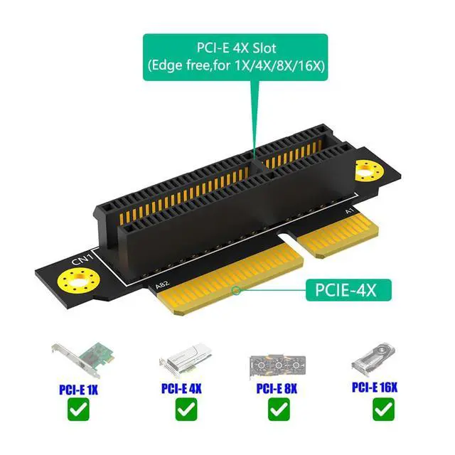 Alt view image 2 of 7 - PCI-e 3.0 90° Reverse Male to Female Riser Card Extension Adapter for 1U 2U Server (20mm for 1U,4X)