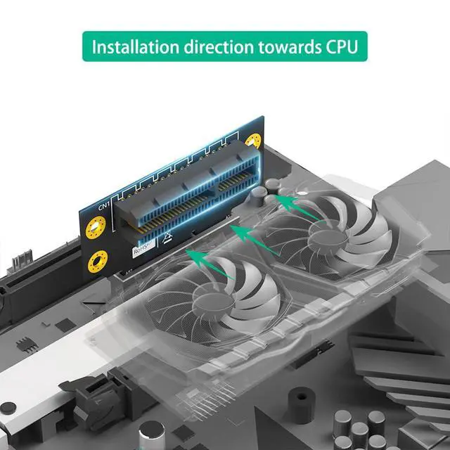 Alt view image 3 of 7 - PCI-e 3.0 90° Reverse Male to Female Riser Card Extension Adapter for 1U 2U Server (32mm for 2U,4X)