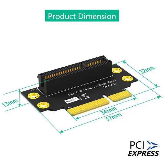 Alt view image 5 of 7 - PCI-e 3.0 90° Reverse Male to Female Riser Card Extension Adapter for 1U 2U Server (32mm for 2U,4X)