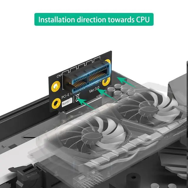 Alt view image 4 of 7 - PCI-e 3.0 90° Reverse Male to Female Riser Card Extension Adapter for 1U 2U Server (32mm for 2U,1X)