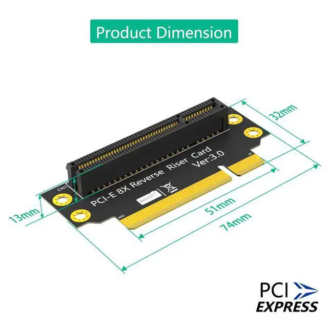 Alt view image 5 of 7 - PCI-e 3.0 90° Reverse Male to Female Riser Card Extension Adapter for 1U 2U Server (32mm for 2U,8X)