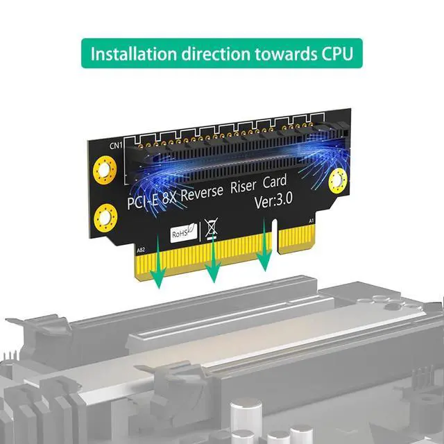 Alt view image 6 of 7 - PCI-e 3.0 90° Reverse Male to Female Riser Card Extension Adapter for 1U 2U Server (32mm for 2U,8X)