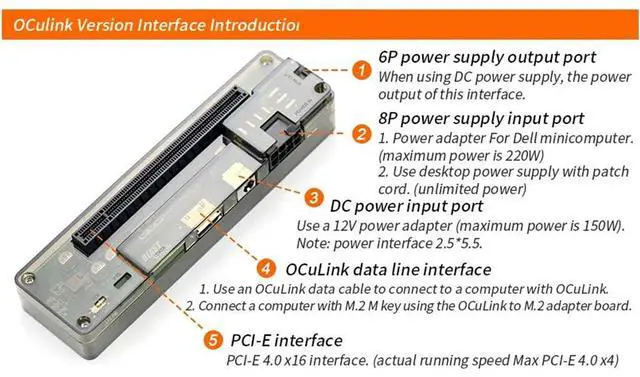Alt view image 3 of 7 - M.2 M Key to OCulink-Compatible GPU Docking Station PCIe 4.0 X4 64GB/s for Mini PC Notebook Laptop to External Video Graphic Card (with M.2 Adapter)