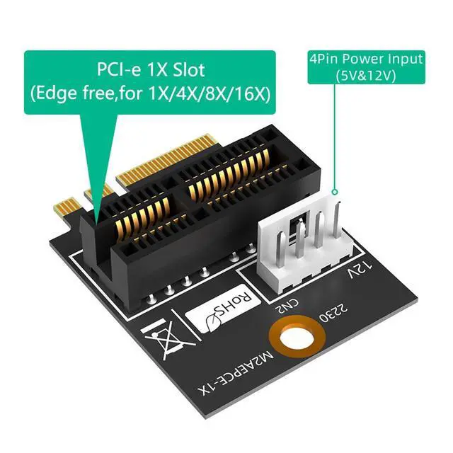 Alt view image 3 of 6 - PCI-E 1X to 2230 M.2 NGFF A/A+E/E Key Adapter Card Converter Compatible with Windows XP/7/8/10 Wince & Linux (NGFF 2230)