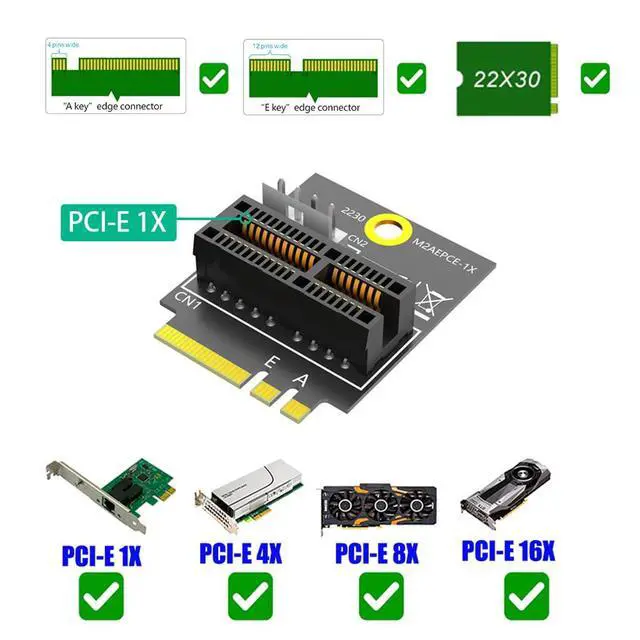 Alt view image 2 of 6 - PCI-E 1X to 2230 M.2 NGFF A/A+E/E Key Adapter Card Converter Compatible with Windows XP/7/8/10 Wince & Linux (NGFF 2230)