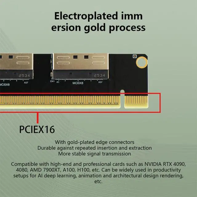 Alt view image 6 of 7 - 2*MCIO x8 to PCIe4.0 x16 Adapter Card GEN4 Server High-Speed Expansion Card Support GPU, PCIe Network Card, PCIe SSD (P1G Splitter Card)
