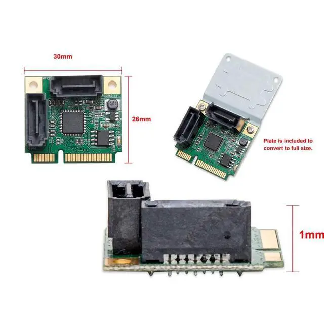 Alt view image 5 of 5 - Mini PCI-E PCI Express E 2-Port Expansion Cards and Slots SATA 3.0 Hard Drive SATA3 Multiplier Card HUB Controller