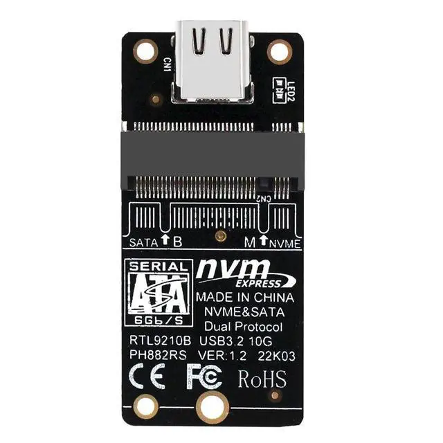 Alt view image 4 of 7 - M.2 NVMe Hard Drive Enclosure Adapter Card Gen2 10Gbps 9210B Dual-Protocol NVME SSD M2 SATA SSD to USB 3.1 USB-C Adapter for M/B+M Key M2