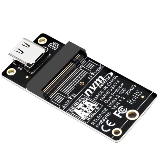 Alt view image 5 of 7 - M.2 NVMe Hard Drive Enclosure Adapter Card Gen2 10Gbps 9210B Dual-Protocol NVME SSD M2 SATA SSD to USB 3.1 USB-C Adapter for M/B+M Key M2