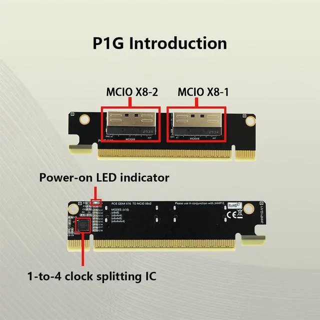 Alt view image 3 of 7 - 2*MCIO x8 to PCIe4.0 x16 Adapter Card GEN4 Server High-Speed Expansion Card Support GPU, PCIe Network Card, PCIe SSD (P1G Splitter Card)
