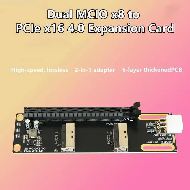 Alt view image 2 of 7 - 2*MCIO x8 to PCIe4.0 x16 Adapter Card GEN4 Server High-Speed Expansion Card Support GPU, PCIe Network Card, PCIe SSD (P1E Adapter Card)