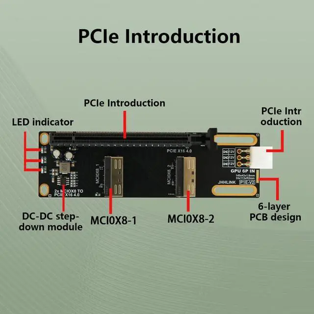 Alt view image 3 of 7 - 2*MCIO x8 to PCIe4.0 x16 Adapter Card GEN4 Server High-Speed Expansion Card Support GPU, PCIe Network Card, PCIe SSD (P1E Adapter Card)