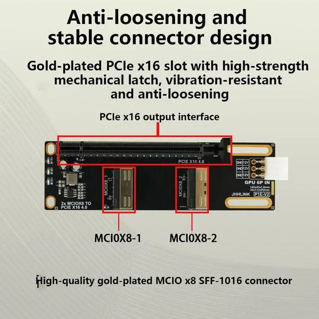 Alt view image 6 of 7 - 2*MCIO x8 to PCIe4.0 x16 Adapter Card GEN4 Server High-Speed Expansion Card Support GPU, PCIe Network Card, PCIe SSD (P1E Adapter Card)