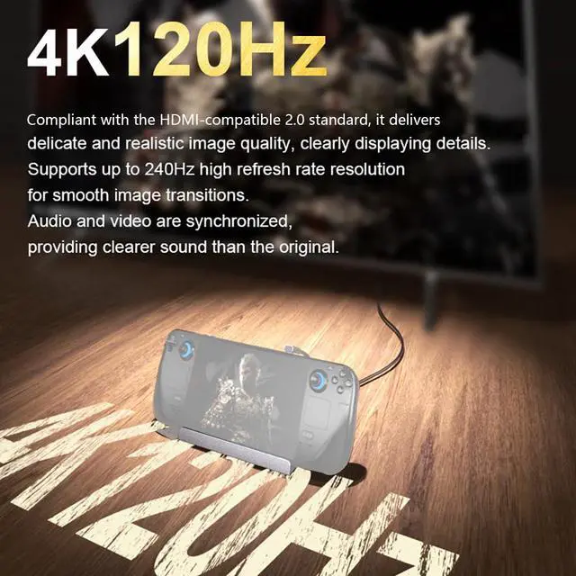 Alt view image 4 of 7 - 6-in-1 Steam Deck Dock Station with RJ45 1000Mbps Gigabit Ethernet, 4K120Hz Hub, 5Gbps 3X USB3.0 Ports, Built-in Triple-Chip Solution, Compatible with ROG Ally 30W Boost Mode