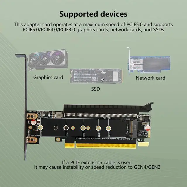 Alt view image 5 of 7 - PCIe5.0 x16 to PCIe5.0 x8 Split Card Dual M.2 MKey 4.0 SSD Adapter Supports x8x4x4 Bifurcation Compatible with M.2 NVMe 2230-22110 SSD
