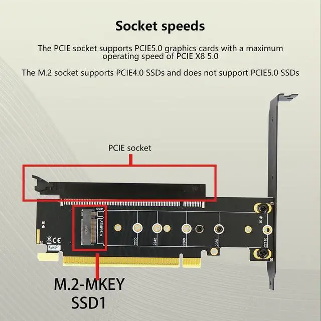 Alt view image 3 of 7 - PCIe5.0 x16 to PCIe5.0 x8 Split Card Dual M.2 MKey 4.0 SSD Adapter Supports x8x4x4 Bifurcation Compatible with M.2 NVMe 2230-22110 SSD