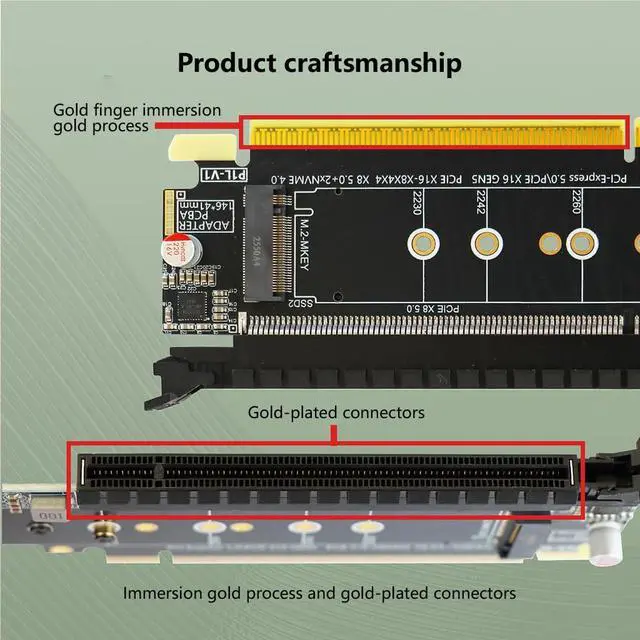 Alt view image 6 of 7 - PCIe5.0 x16 to PCIe5.0 x8 Split Card Dual M.2 MKey 4.0 SSD Adapter Supports x8x4x4 Bifurcation Compatible with M.2 NVMe 2230-22110 SSD