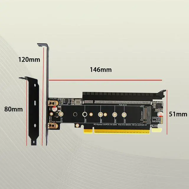 Alt view image 7 of 7 - PCIe5.0 x16 to PCIe5.0 x8 Split Card Dual M.2 MKey 4.0 SSD Adapter Supports x8x4x4 Bifurcation Compatible with M.2 NVMe 2230-22110 SSD