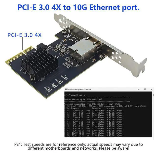 Alt view image 3 of 5 - PCIe to RJ45 Server Adapter 10Gbps (PCIe3.0 4X) | PCIe to RJ45 Server Adapter 10Gbps Ethernet Network Card Gen3/Gen4 for Desktop Server