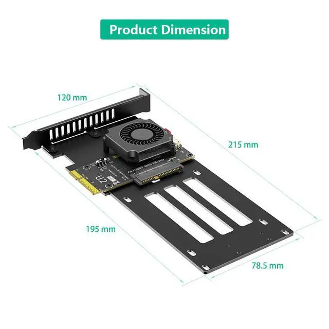 Alt view image 3 of 7 - PCIe 5.0 x4 to U.2 / U.3 SSD Adapter Card 16Gbps Bandwidth with Cooling Fan Compatible with 2.5-inch U.2 U.3 SSD Desktop Server (to U.2 SFF-8639)