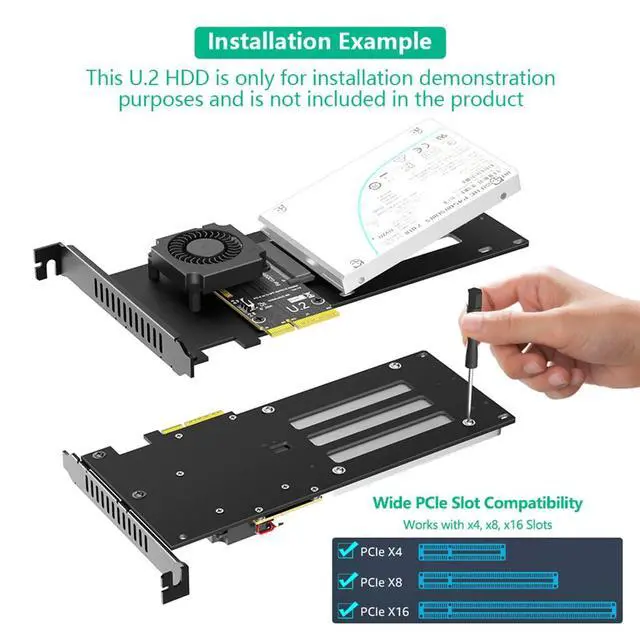 Alt view image 4 of 7 - PCIe 5.0 x4 to U.2 / U.3 SSD Adapter Card 16Gbps Bandwidth with Cooling Fan Compatible with 2.5-inch U.2 U.3 SSD Desktop Server (to U.2 SFF-8639)
