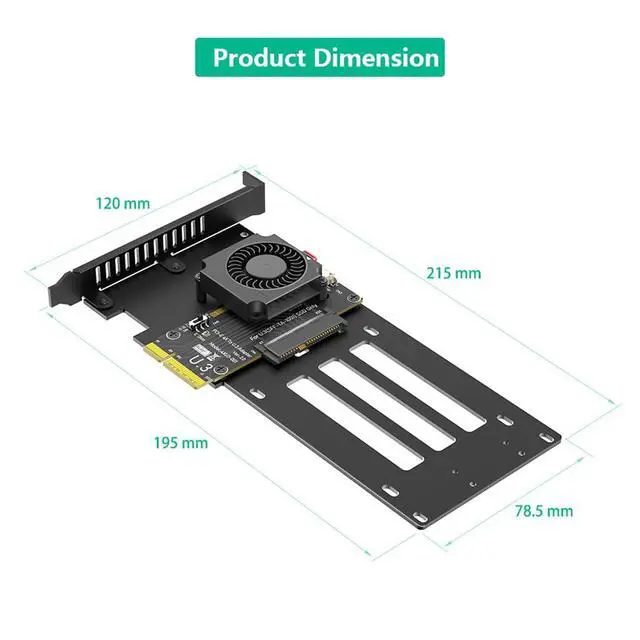 Alt view image 3 of 7 - PCIe 5.0 x4 to U.2 / U.3 SSD Adapter Card 16Gbps Bandwidth with Cooling Fan Compatible with 2.5-inch U.2 U.3 SSD Desktop Server (to U.3 SFF-TA-1001)