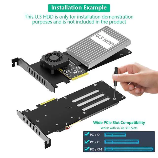 Alt view image 4 of 7 - PCIe 5.0 x4 to U.2 / U.3 SSD Adapter Card 16Gbps Bandwidth with Cooling Fan Compatible with 2.5-inch U.2 U.3 SSD Desktop Server (to U.3 SFF-TA-1001)