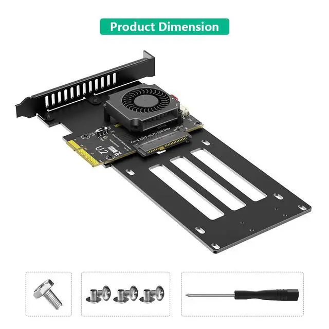 Alt view image 7 of 7 - PCIe 5.0 x4 to U.2 / U.3 SSD Adapter Card 16Gbps Bandwidth with Cooling Fan Compatible with 2.5-inch U.2 U.3 SSD Desktop Server (to U.2 SFF-8639)
