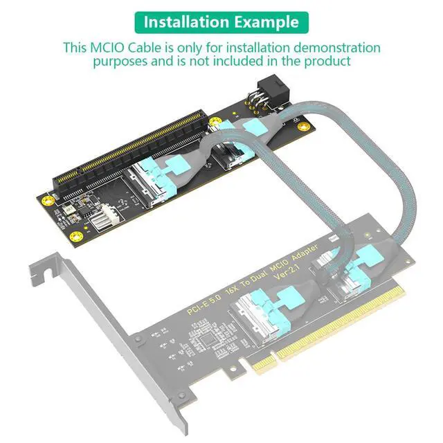 Alt view image 5 of 7 - PCIe 5.0 x16 to Dual MCIO SFF-1016 8i 74Pin Adapter Card for GPU Expansion