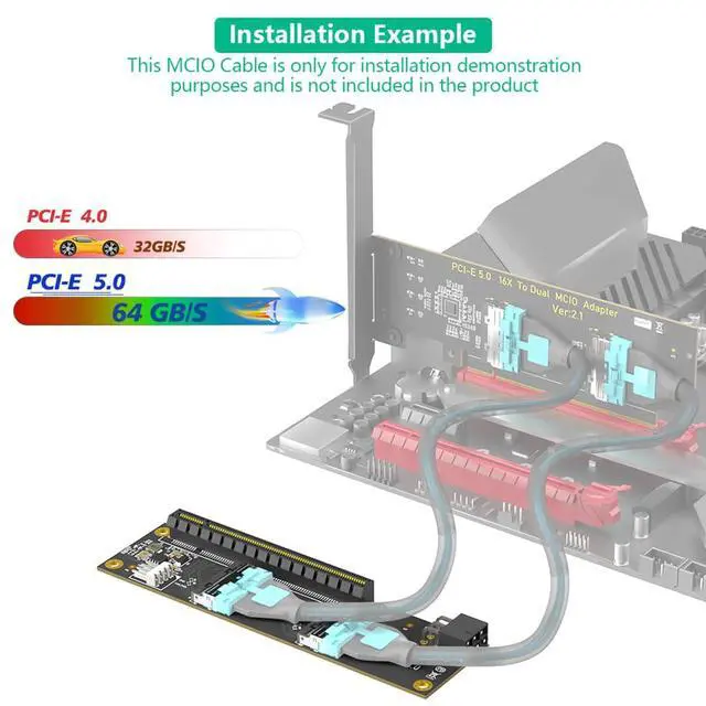Alt view image 4 of 7 - PCIe 5.0 x16 to Dual MCIO SFF-1016 8i 74Pin Adapter Card for GPU Expansion