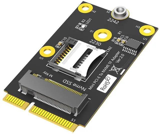 Main image of Mini PCI-E to TF Card USB2.0 + M.2 Key-M SSD Adapter Compatible with NAS Industrial Control Motherboard, NVMe 2230 SSD
