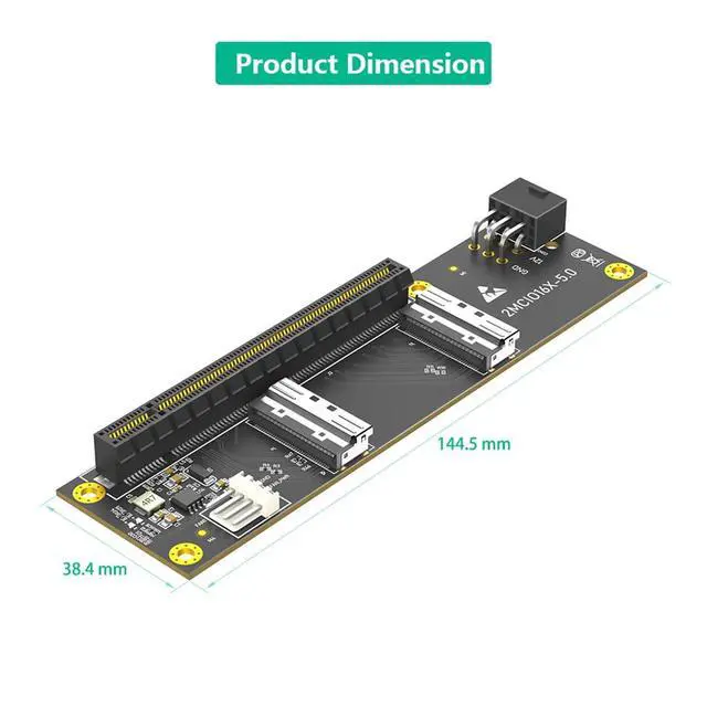 Alt view image 7 of 7 - PCIe 5.0 x16 to Dual MCIO SFF-1016 8i 74Pin Adapter Card for GPU Expansion
