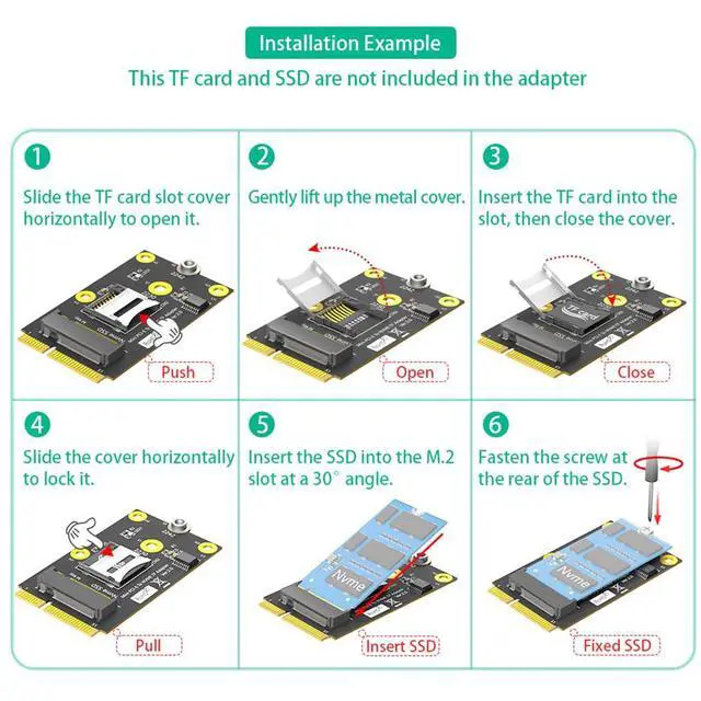 Alt view image 5 of 7 - Mini PCI-E to TF Card USB2.0 + M.2 Key-M SSD Adapter Compatible with NAS Industrial Control Motherboard, NVMe 2230 SSD
