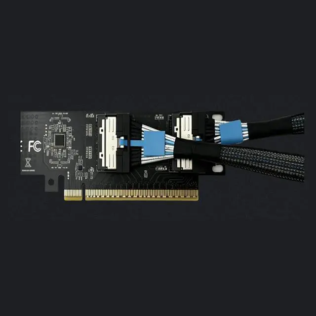 Alt view image 7 of 7 - MCIO 8i Interface Extension Adapter Split Card PCIe-Bifurcation x16 to x16 x8x8 x4x4x4x4 for GPU (MCIO to PCIe 16x 2U Adapter Card)