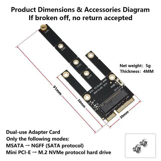 Alt view image 3 of 7 - Mini PCI-E to M. 2 NVMe, MSATA to NGFF SATA Adapter Card Support X1 Speed Dual-Purpose Expansion