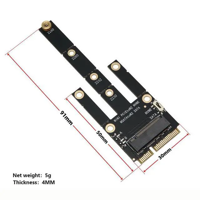 Alt view image 7 of 7 - Mini PCI-E to M. 2 NVMe, MSATA to NGFF SATA Adapter Card Support X1 Speed Dual-Purpose Expansion